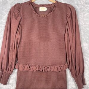 NATION Abby Smocked Textured Mini Dress Mauve- brown